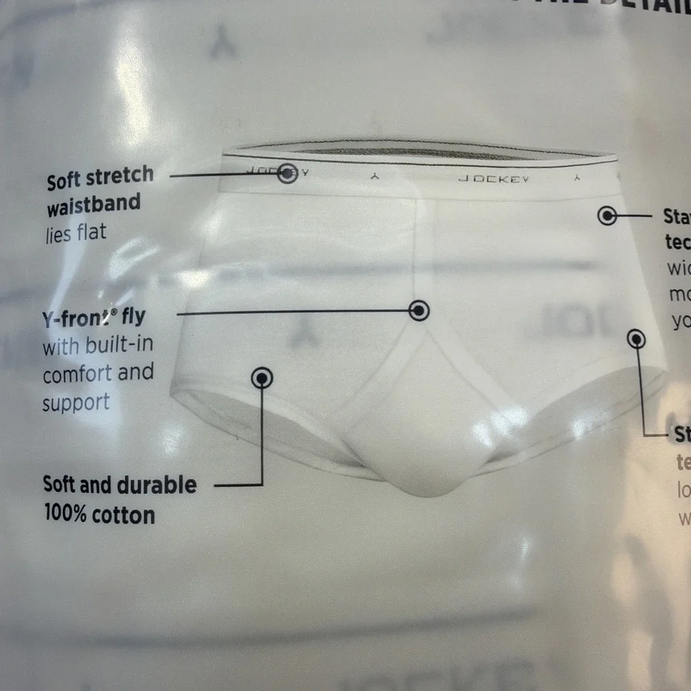 JOCKEY Classics 4-Pack Men's Full-Rise Briefs White Cotton Size 42 New In Packag